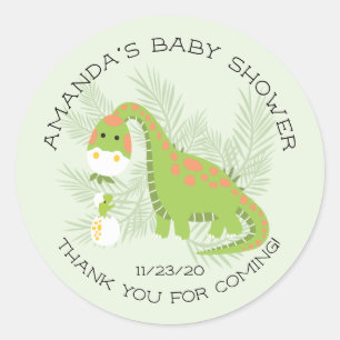 Redonda Dino Love Boys Baby Shower Favor Pegatina