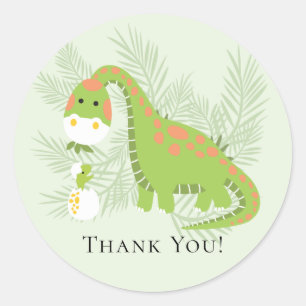 Redonda Dinosaur Baby Shower Gracias Por Favor Pegatina
