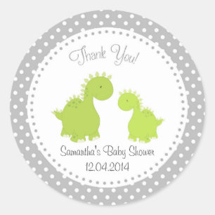 Redonda Dinosaur Baby Shower Pegatina Green