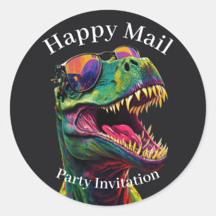 Redonda Dinosaur Happy Mail Niños Pegatina de Ronda Clásic
