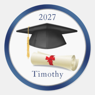 Redonda Diploma de mortero negro Su nombre Pegatina de gra