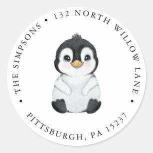 Redonda Dirección de devolución de pingüino Pegatina redon