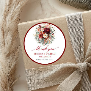 Redonda Diseño de pegatina de boda clásica de otoño en roj