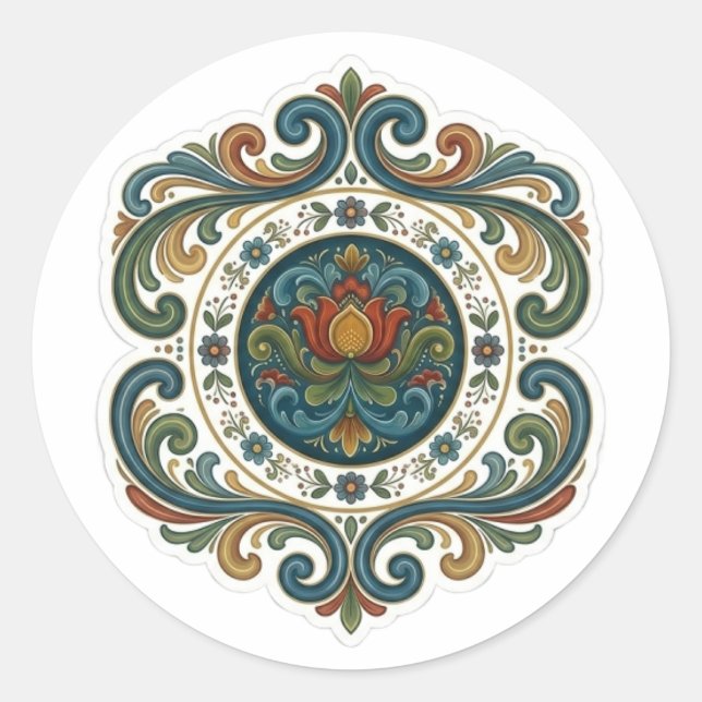 Redonda Diseño de pegatina de mandala Rosemaling (Anverso)