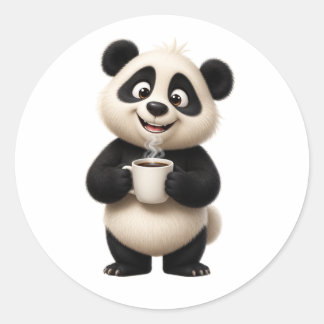Redonda Diseño de pegatina de panda lindo amante del café