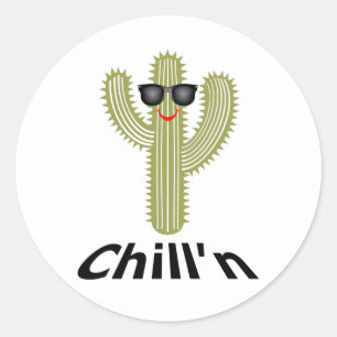 Redonda Diseño del cactus de Chill'n - pegatina redondo
