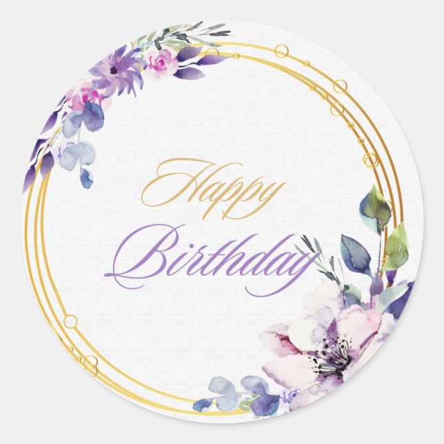 Redonda Diseño floral pegatina de cumpleaños (Anverso)