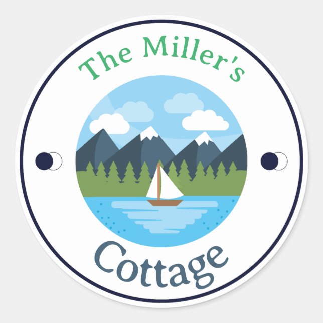 Redonda ¡DIVERTIDO! Pegatina - Cottage - Personalizado - A (Anverso)