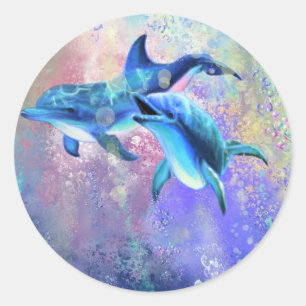 Redonda Dolphin Couple Pegatina Happy Family - Pintura