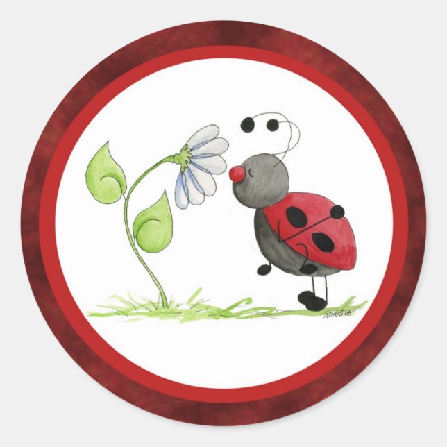 Redonda Doodle Bug Ladybug Pegatina (Anverso)