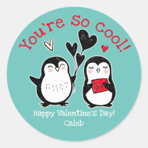 Redonda Doodle Penguin Valentine Pegatina