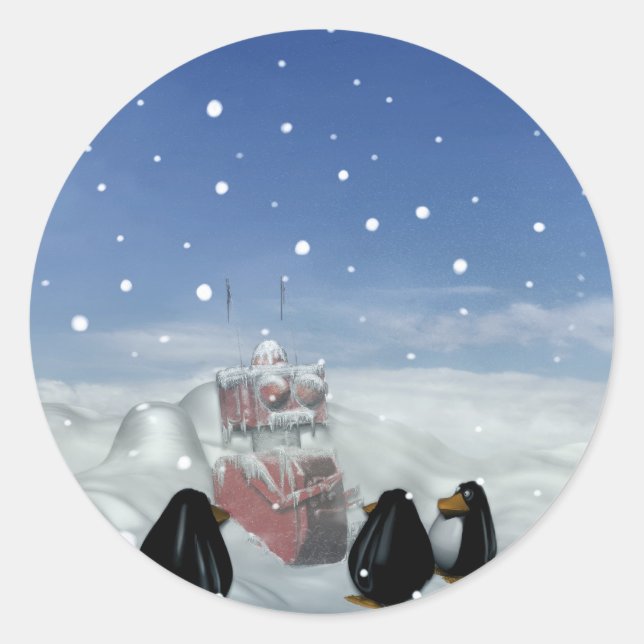 Redonda Dormido con el Pegatina de los Pingüinos (Anverso)