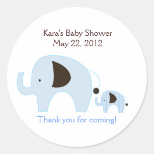 Redonda Dottie Elephant Blue Baby Shower Favor Pegatina