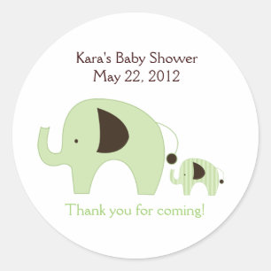 Redonda Dottie Elephant Green Baby Shower Favor Pegatina