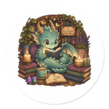 Dragón Pegatina Amante de Libros Lindos