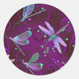 Redonda Dragonfly Purple Dreams Classic Round Pegatina