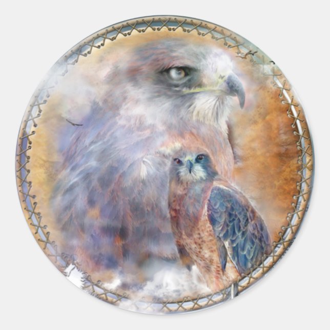 Redonda Dream Catcher - Pegatina de arte Spirit Hawk (Anverso)