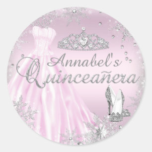 Redonda Dress de Purpurina Rosa Tiara Quinceañera Pegatina