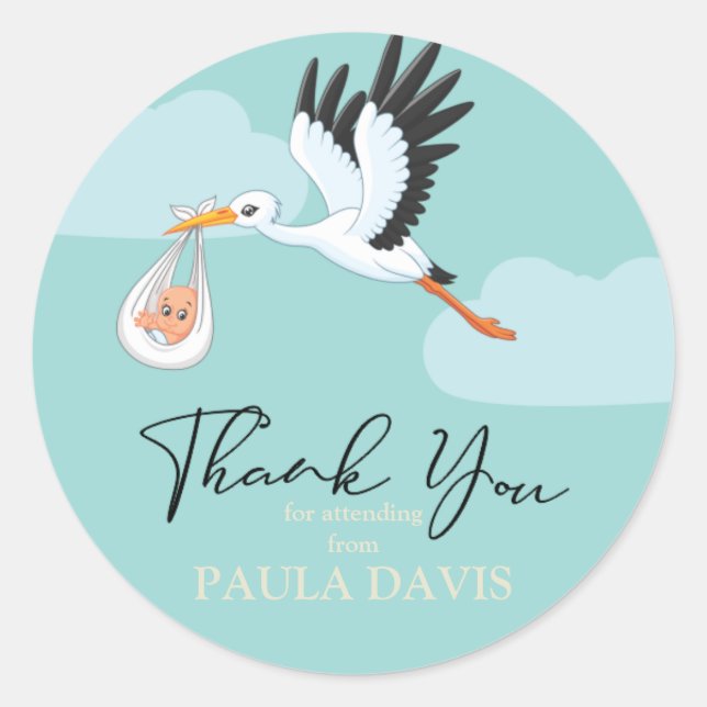 Redonda Ducha de bebé gracias Pegatina (Anverso)