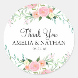 Redonda Dulce acuarela Boda rosa Pegatina