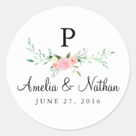 Redonda Dulce acuarela Floral Boda rosa Pegatina