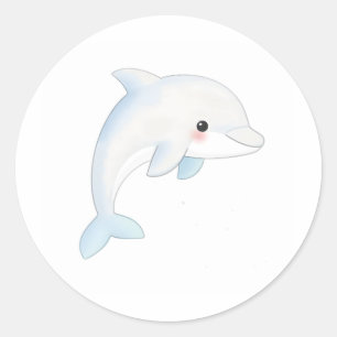 Redonda Dulce Bebé Dolphin Calf Pegatina Acuarela
