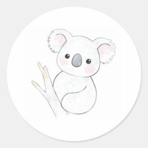 Redonda Dulce bebé Koala Joey Watercolor Imprimir Pegatina