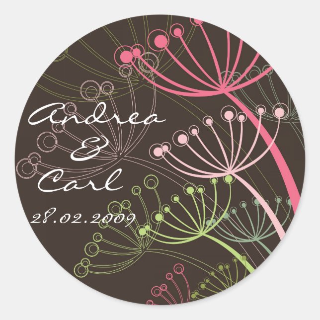 Redonda Dulce Dandelions Rosa Moda Pegatina Boda de verano (Anverso)
