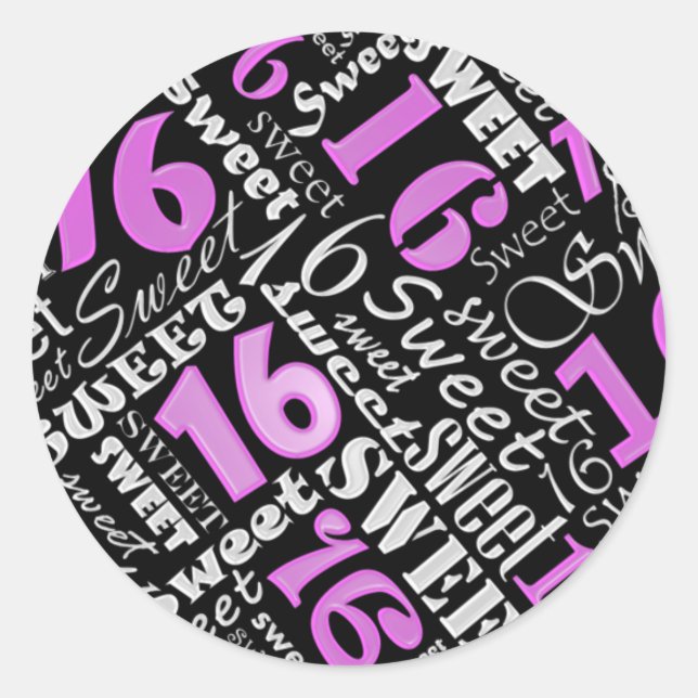 Redonda Dulce Dieciséis Pegatina de la fiesta de cumpleaño (Anverso)