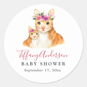 Redonda Dulce Mamá y Gatito Floral Pegatina para Baby Show