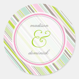 Redonda Dulce Pegatina Boda de franjas de jardín precoz ro