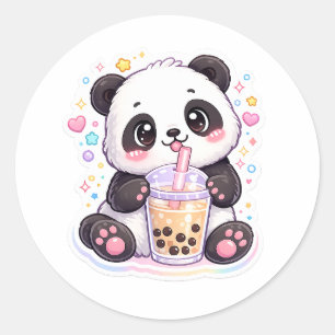 Redonda Dulce Pegatina de Panda Kawaii de Té Boba   Anim A