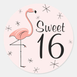 Redonda Dulce rosa Flamingo 16 pegatina
