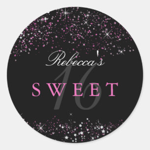 Redonda Dulces 16 Black Pink Brillo Purpurina Pegatina