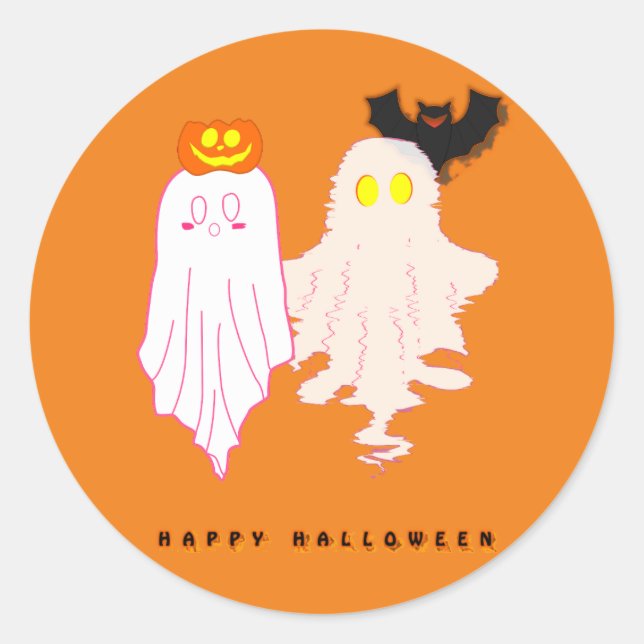 Redonda Dulces Fantasmas Bebés Pegatina de Halloween (Anverso)