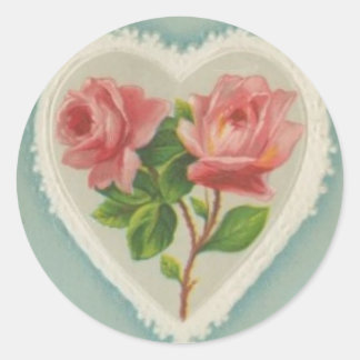 Redonda Dulces Rosas victorianos en un Pegatina cardíaco