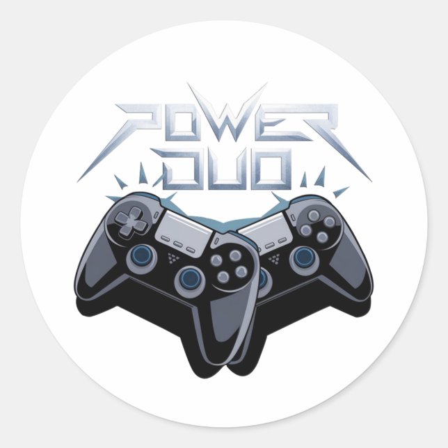 Redonda Dúo de Poder Pegatina Gris Elegante para Juegos (Anverso)