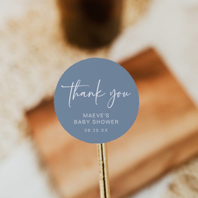 Redonda Dusty Blue Baby Shower Round Pegatina niño moderno (Subido por el creador)