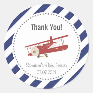 Redonda El aeroplano Baby Shower le agradece pegatina