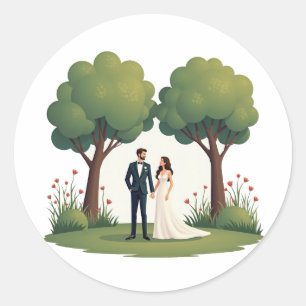 Redonda El amor en el Pegatina Boda de Bloom