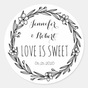 Redonda El amor es dulce   Pegatina de monograma