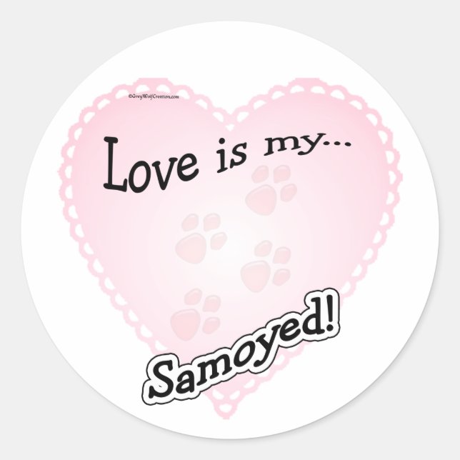 Redonda El amor es mi Pegatina Samoyed (Anverso)