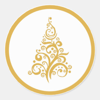 Redonda El árbol de navidad con oro remolina pegatina