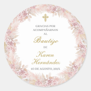 Redonda El boho rosado bautiza a pegatina español