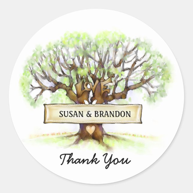 Redonda El casarse le agradece pegatina - el árbol de amor (Anverso)