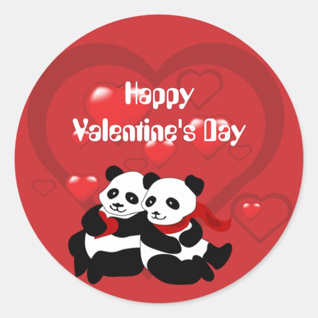 Redonda El día de San Valentín Panda Corazón Pegatina pequ (Anverso)