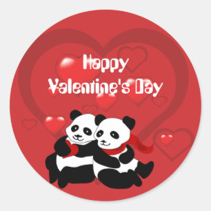 Redonda El día de San Valentín Panda Corazón Pegatina pequ