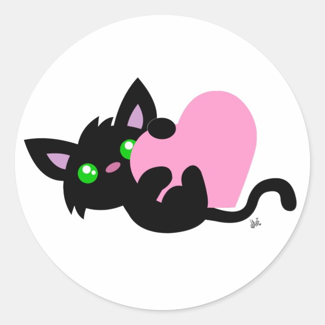 Redonda El día de San Valentín Pegatina de Black Kitty (Anverso)