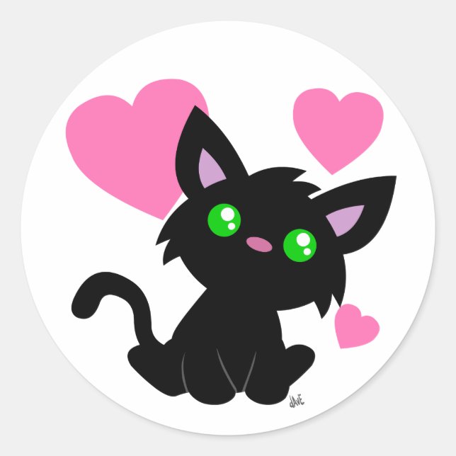 Redonda El día de San Valentín Pegatina de Black Kitty (Anverso)