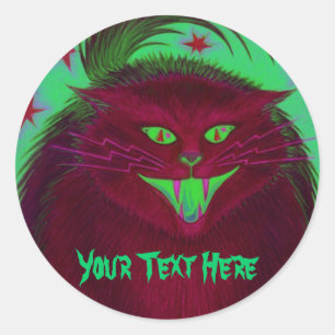 Redonda El gato asustado rojo 'Tu texto' pegatina